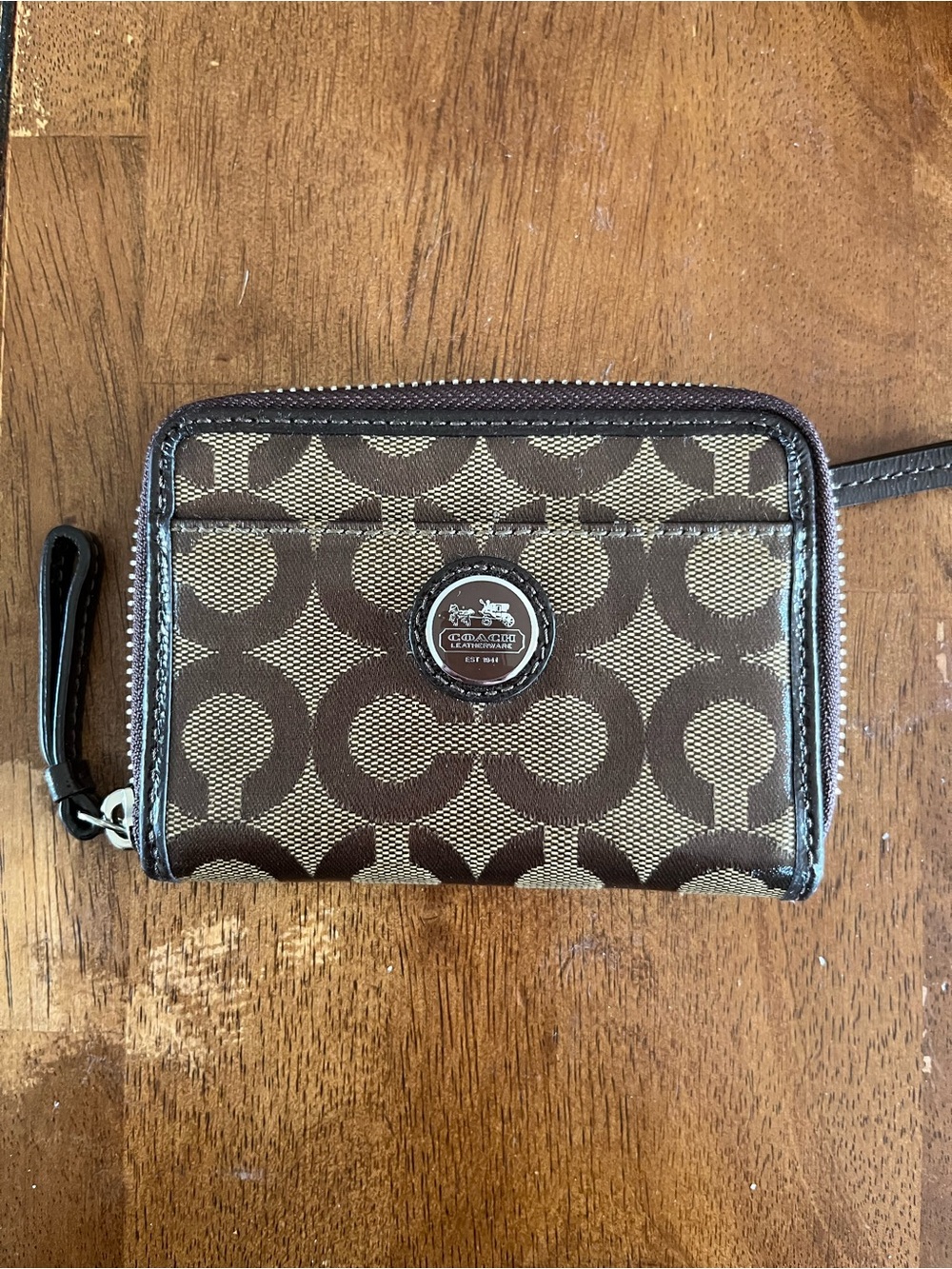 Coach Brown/Tan Signature Zip Wallet with Wristlet